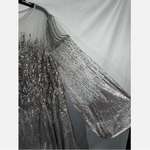 NWT $798 Mac Duggal [ 22 ] Jewel Encrusted Illusion Long Sleeve A-Line Gown Sive - Picture 10 of 16